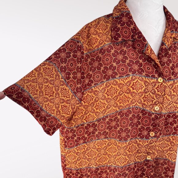 Vintage Impressions Floral Shirt Red Orange Button Down Large - Picture 7 of 8